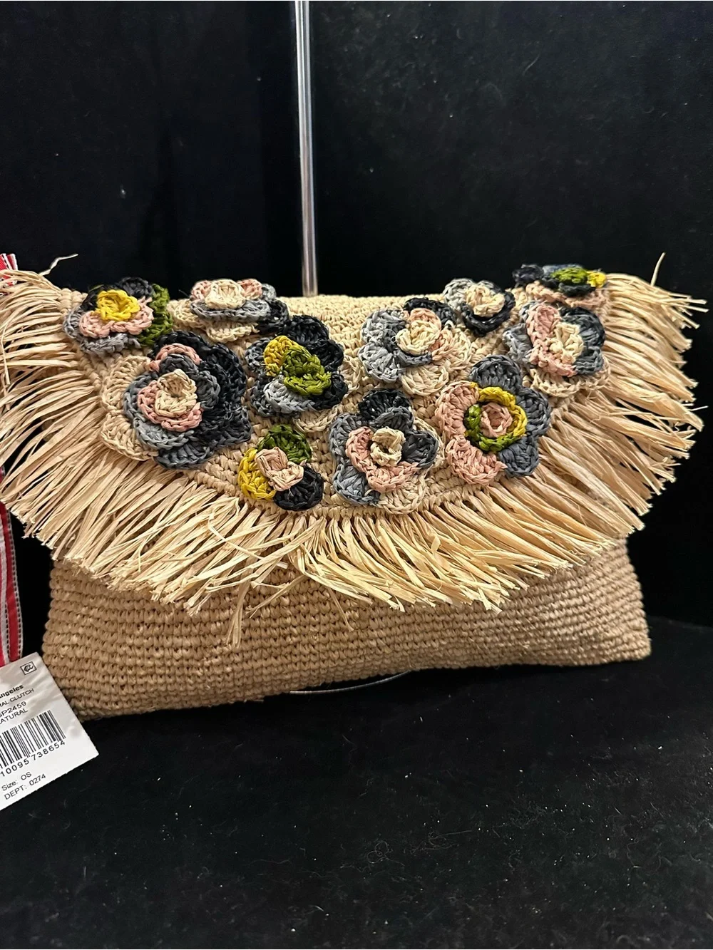 BTB # 030 Los Angeles Milan Floral Handcrafted Raffia Floral Clutch - Natural